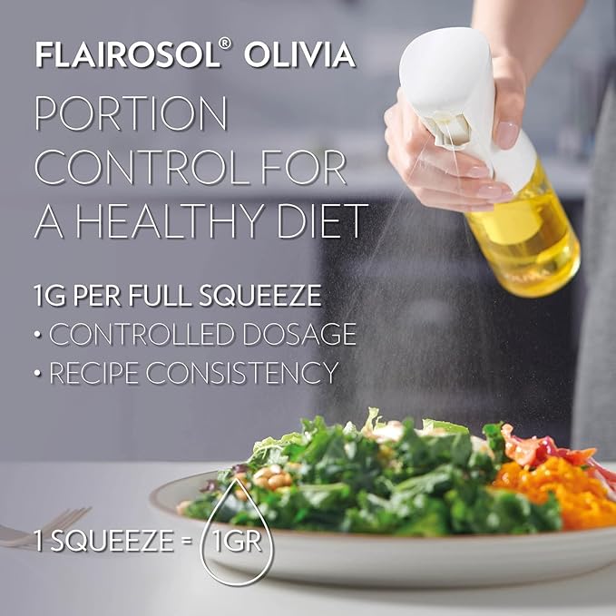 OLIVIA Signature The Original Advanced Oil Sprayer for Cooking, Salads, BBQs and More, Continuous Spray with Portion Control, Trusted by Chefs. Patented Technology. (Glass Bottle) (Gold Print)