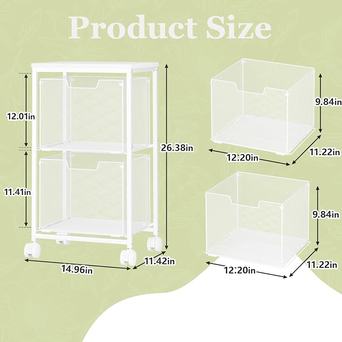 Rolling File Cart with 2 Storage Drawers,Under Desk Storage Cart,Hanging File Folder Organizer with Wheels, Filing Cabinet Mobile Printer Stand Utility Craft Cart for Home Office,White