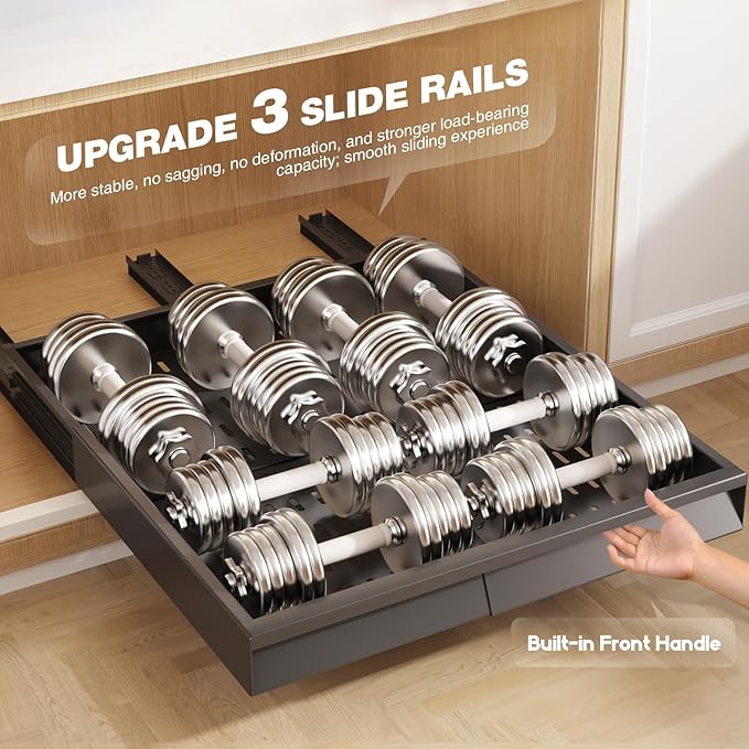 Seinloes 2 Pack Pull Out Cabinet Organizer With Raising Pad for Framed Cabinets,Expandable Width (13"-21") and Depth (17"-24"),3 Slide Rails Slide Out Drawers with Handle,No-Drill Roll Out Shelf,Black