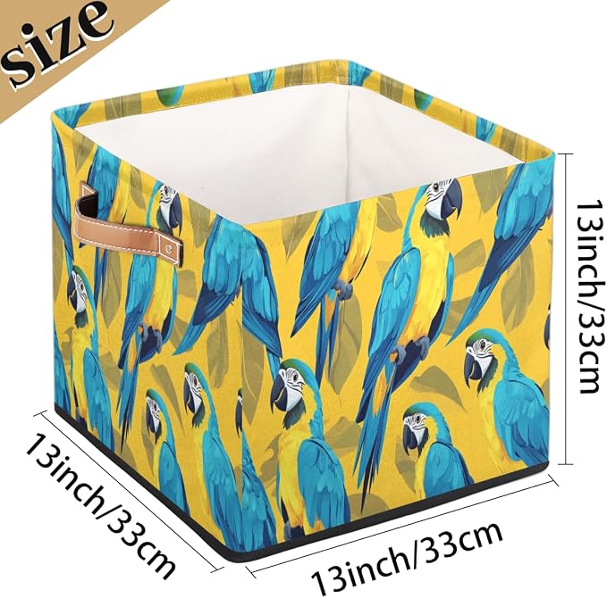 TropicalLife Parrot Storage Cube, 13 Inch Fabric Cube Storage Organizer Bin for Shelves Clothes, Decorative Foldable Storage Boxes