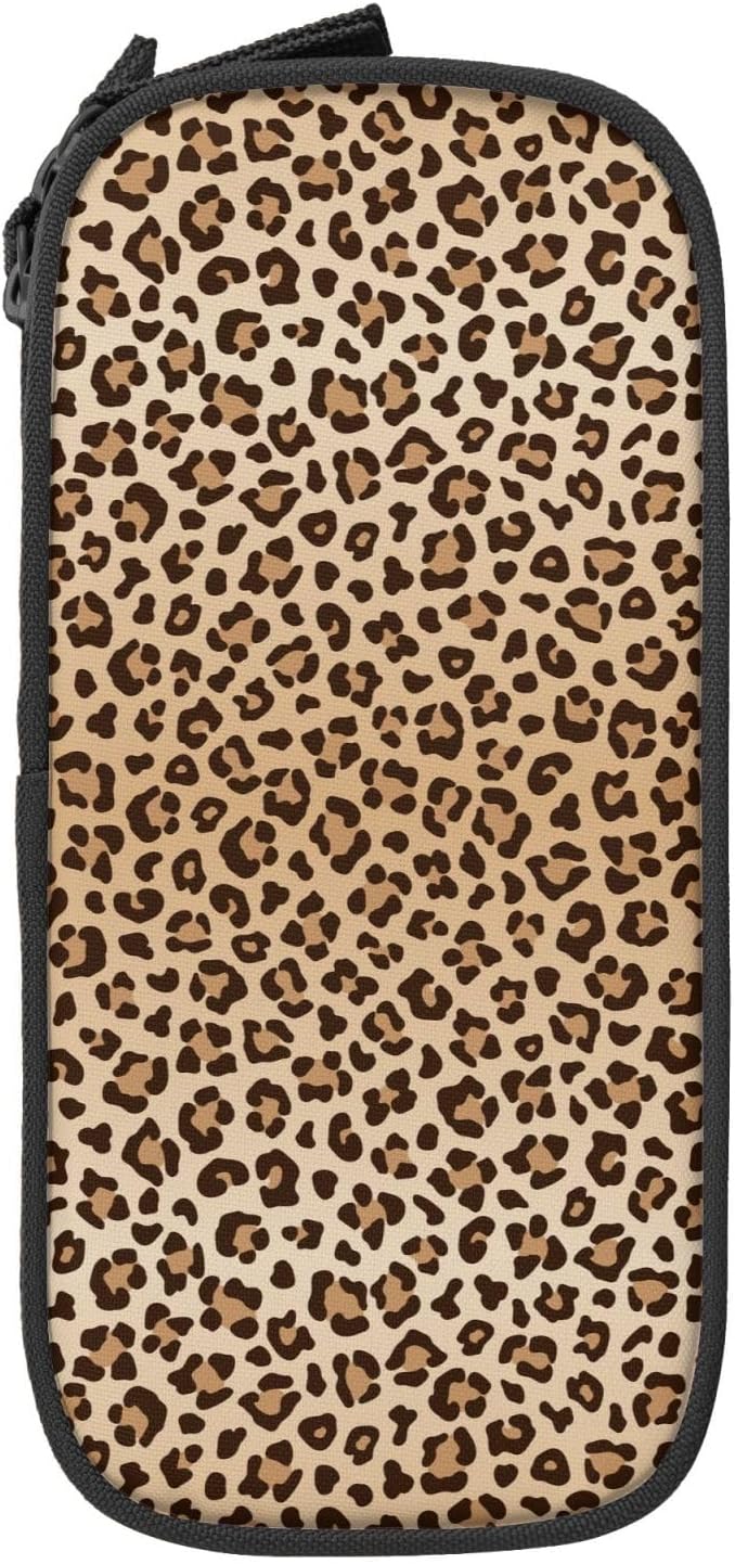 Perinsto Leopard Print Pencil Case Big Capacity Multi Compartment Stationery Box Cheetah Pencil Pouch Holder Desk Organizer For School Office Home