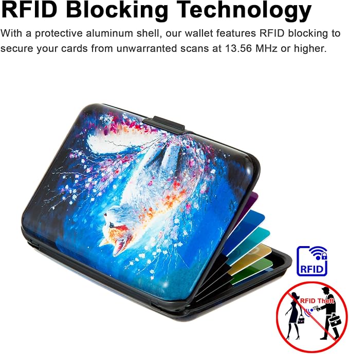 Credit Card Holder for Women Men RFID Blocking Wallet Small Business Metal Slim Mini Aluminum Hard Case (Cat Painting)