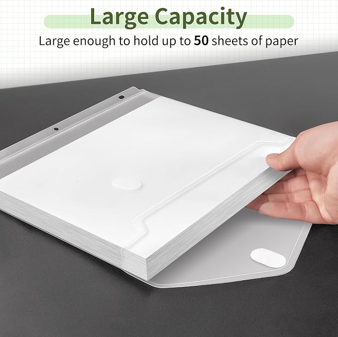 Sooez 30 Pack Binder Folders with Staggered Closures, High Capacity Binder Pockets, Clear Plastic folders, Side Loading, Binder Organizer, Binder Dividers with Pockets, Letter Size