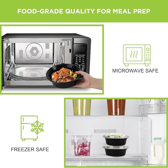 WGCC Meal Prep Containers with Lids - 50Pack 24OZ Meal Prep Bowls, Disposable Food Prep Containers, Round To Go Containers with Lids, BPA-Free, Freezer & Dishwasher Safe