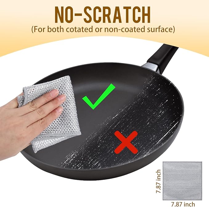 Triple-Layer Wire Dishcloth, Multipurpose Wire Dishwashing Rags for Cleaning Dishes Cookware Microwave Stove Kitcken Counter Powerful and Quick Cleaning Ability Non Scratch Reusable Wet and Dry Use