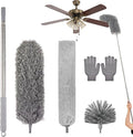 Cobweb Duster with Extension Pole, Washable Cleaning Microfiber Feather Duster 5-in-1 Kit with 3 Duster Heads, 100'' Bendable Extendable Long Duster for High Ceilings, Fans, Blinds, Furniture & Car