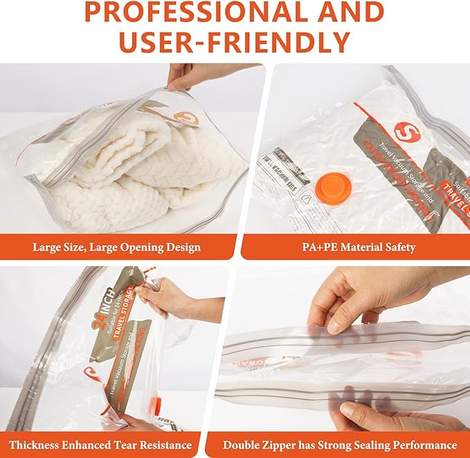 NESCCI Vacuum Bags for Travel with Rechargeable Air Pump,Carry-on Size Compression Packing Bags for Luggage and Suitcase,Space Saver for Clothes 24 Pcs Combo Travel Size