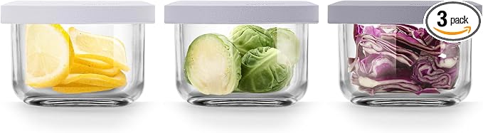 Comotomo Glass Baby Food Storage Containers, 4 oz Jars with Silicone Lids, Airtight Baby Food Prep Cups for Purees, Snacks, Daycare and Small Leftovers, Microwave and Dishwasher Safe, Set of 3