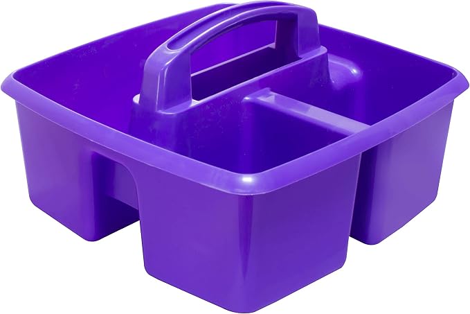 Storex 3-Compartment Small Craft Caddy – Multipurpose Classroom Organizer with Handle, Purple, 6-Pack (00944C06C)