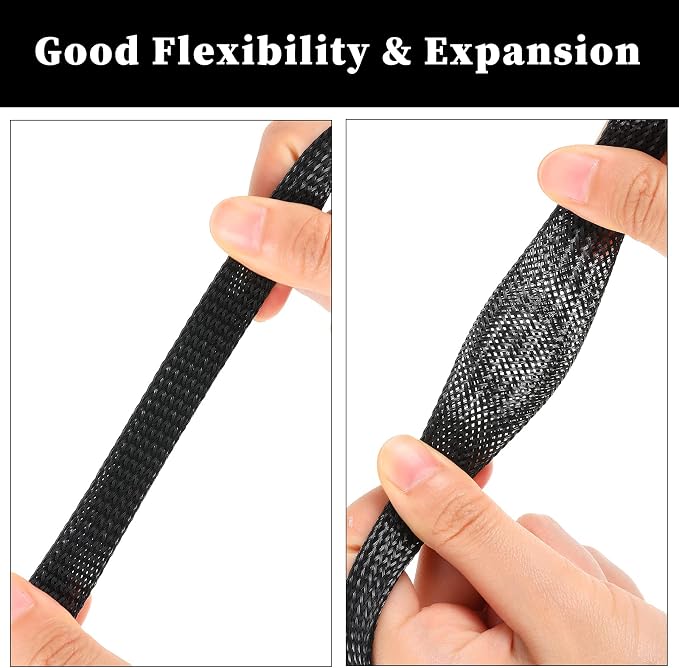 Xuniea 96ft Wire Loom Braided Cable Sleeve Covers Cord Management with 127 Pcs Tube Heat Shrinkable for Audio Video Cable Cord Protectors from Pets(1/4, 3/4, 1 Inch,Black and Red)