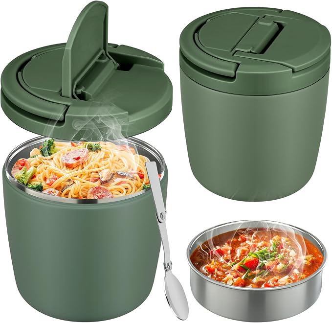 wiwens 40oz Insulated Lunch Containers for Adults Soup Thermo for Hot Food | Leak Proof Wide Mouth Vacuum Stainless Steel Thermal Jar Bento Box with Buckle Lid and Spoon