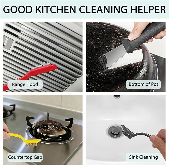 Crevice Cleaning Brush Set, Multi-Purpose Hard Bristle Brushes for Deep Cleaning Kitchen, Bathroom, Grout, Sink, Cup, Teapot, Bottle, Blender, Corners, Tight Spaces & More (12)