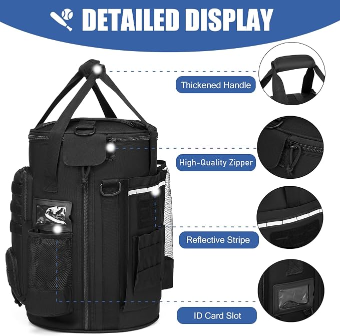 Baseball Bucket Bag 6 Gallon Multi Pockets Softball Coaching Equipment Bag | tactical Baseball Bucket Cover Organizer with padded Seat for Balls, Bat, Gloves, Scoreboards