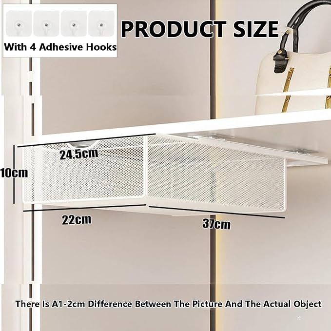 Closet Pull-Out Baskets,Clothing Pull Out Basket,Punch-free Metal Mesh Basket,for Home/Laundry/Bathroom/Mudroom/Pantry(White)