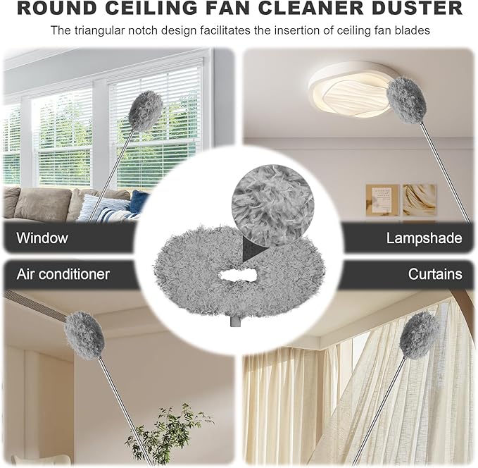 Storystore Ceiling Fan Cleaner Duster - Adjustable Duster with Extension Pole,Dusters for Cleaning Fan Blade, Walls and Cobweb (2Pcs Grey)