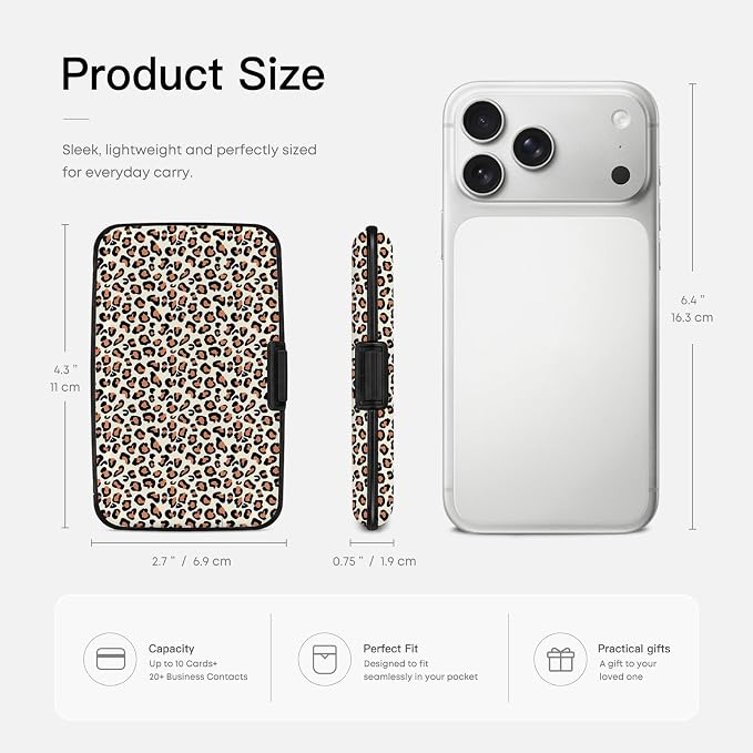 Credit Card Holder RFID Aluminum card case Leopard mini Wallet Women Men | ABS Business ID Case,Hard Case Large Capacity 6 Slots, Waterproof Durable ，Secure Closure Slim Small Credit Card Protector