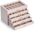 Lolalet Earring Organizer, Jewelry Box with Clear Lid -Pink, 5 Layer | PU Leather, Velvet, Removable Dividers, Dustproof, Easy Clean, For Studs Rings, Gift for Women Girls, Home Aesthetic Decor