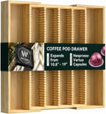 Large Expandable Bamboo Coffee Pod Drawer Organizer | 10.8" -19"W x15.67"Dx1.9"H, Compatible with Nespresso Vertuo Capsules, 40 Big or 52 Small Pods Holder for Counter