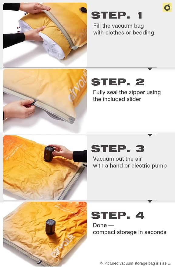AirVault Vacuum Storage Bags for Travel & Home - Space Saver Compression Packing Bags Set for Clothes, Blankets & Seasonal Storage, Small (5), Medium (5), Large (5) (Orange,15-Pack Combo)