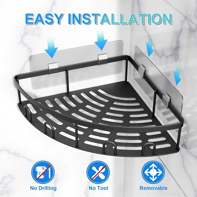 Corner Shower Caddy for Bathroom Storage,Black,2 Pack | No Drilling Bathroom Shower Corner Shelves with Adhesive,Rustproof Shower Organizer
