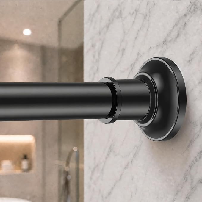 Outdoor Tension Rods No Drilling Curtain Patio Shower Bathroom Curtain Rod Windows Heavy Duty 40-100 Inch Black Adjustable 1.1 Inch Diameter Thick Spring No Rust