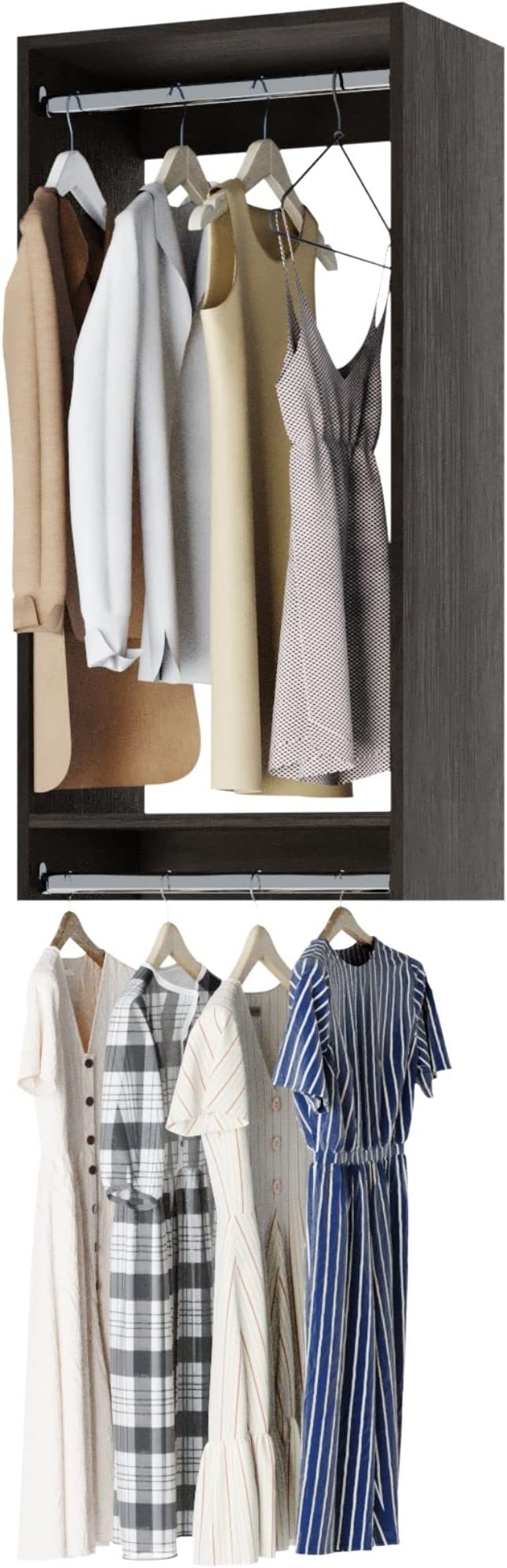 Double Hanging Closet Unit - Modular Corner Closet System - Grey, 36 inches Wide - Includes Shelves