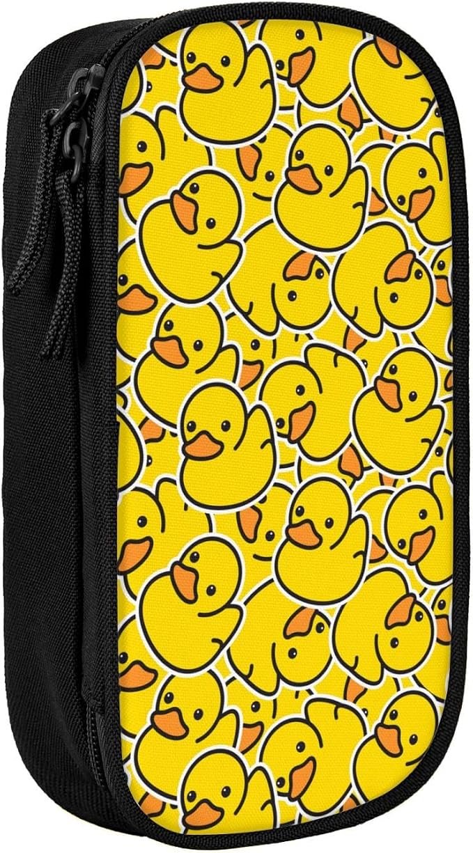 Perinsto Cute Rubber Ducky Pencil Case Big Capacity Multi Compartment Stationery Box Yellow Cartoon Ducks Pencil Pouch Holder Desk Organizer For School Office Home, Black