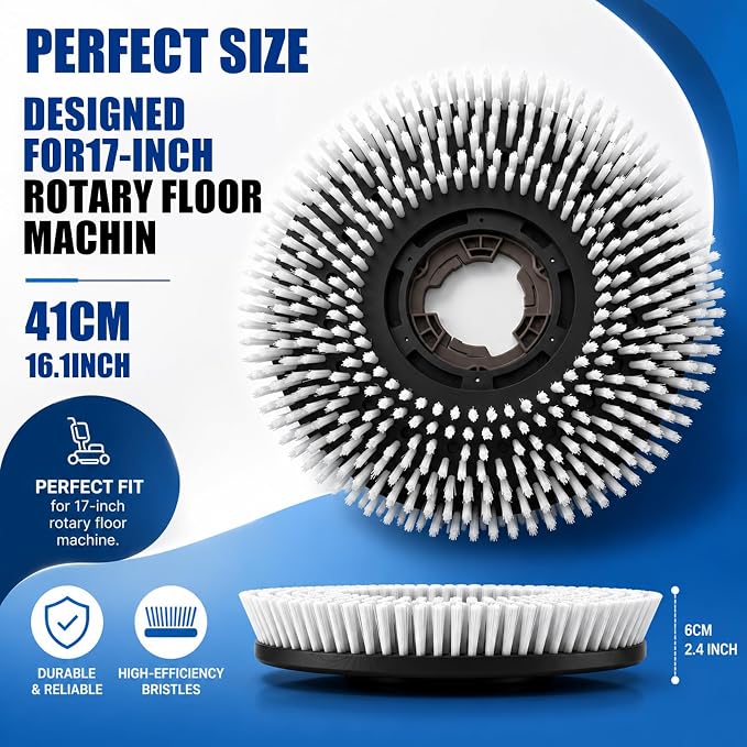 Floor Scrubbing Brush for 17 Inch Rotary Floor Machines,with Buckle | Commercial Stiff Nylon Bristle Brush Replacement for Stripping & Deep Cleaning Concrete, Tile, Marble, Garage