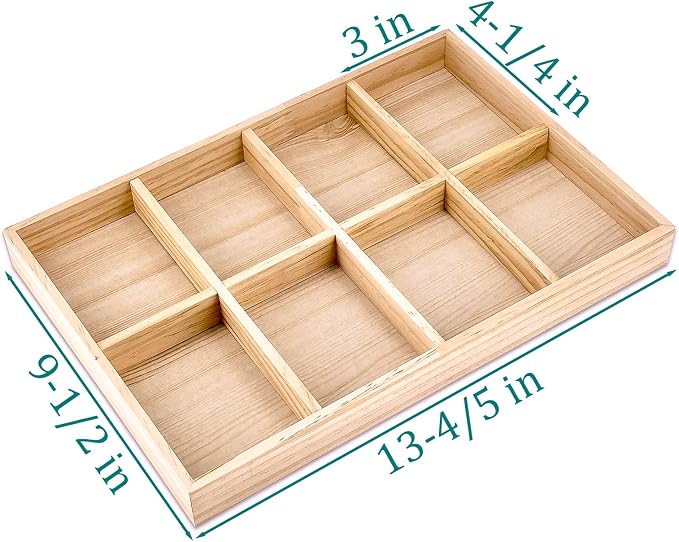 The Display Guys - Stackable Jewelry Tray and Organizer - for Drawers, Dressers, Store Display (8 Compartments, Natural Wood)