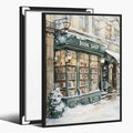 Winter Book Shop New York Book Lover Art Aesthetic Poster Canvas Wall Art Decoration Living Room Home Decor Bedroom Decoration Poster black framed8x12inch