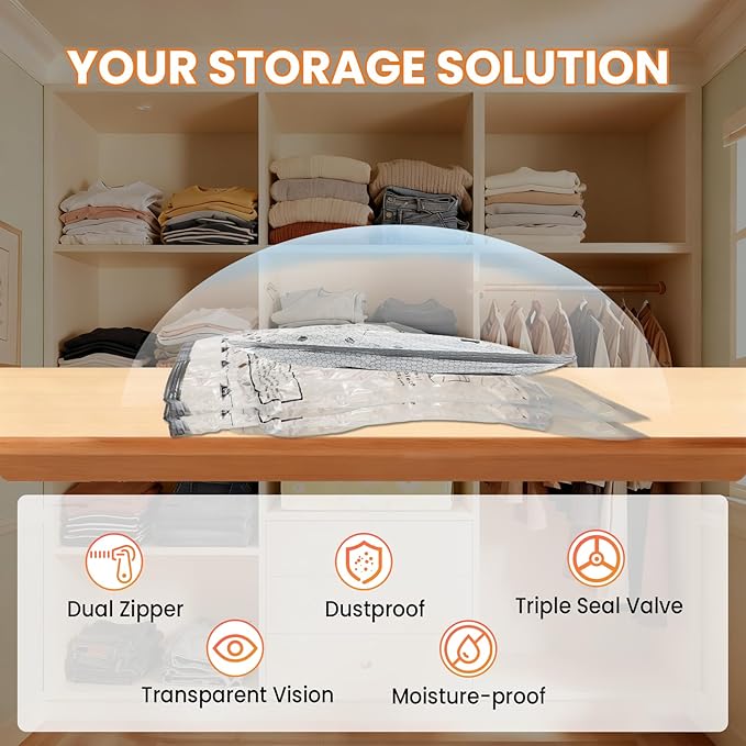 24PCS Vacuum Seal Bags for Clothing with Electric Pump - 8 Small, 8 Medium, 4 Large, 4 Jubom - Space Saver Vacuum Storage Bags for Bedding, Blanket, Pillow, Comforter, Travel, Seasonal Storage