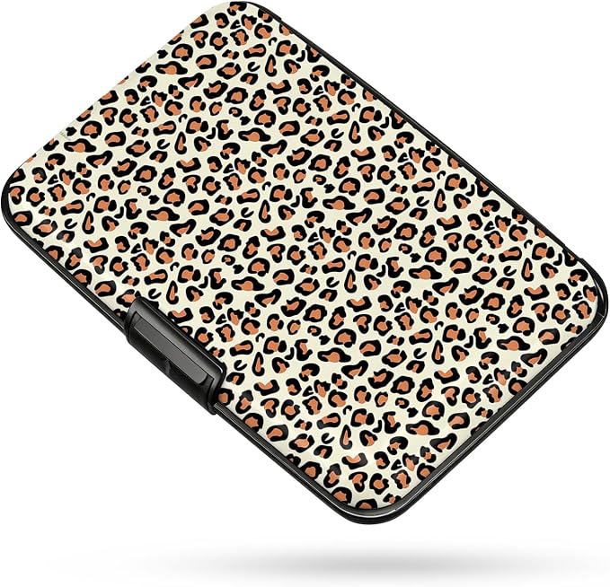 Credit Card Holder RFID Aluminum card case Leopard mini Wallet Women Men | ABS Business ID Case,Hard Case Large Capacity 6 Slots, Waterproof Durable ，Secure Closure Slim Small Credit Card Protector