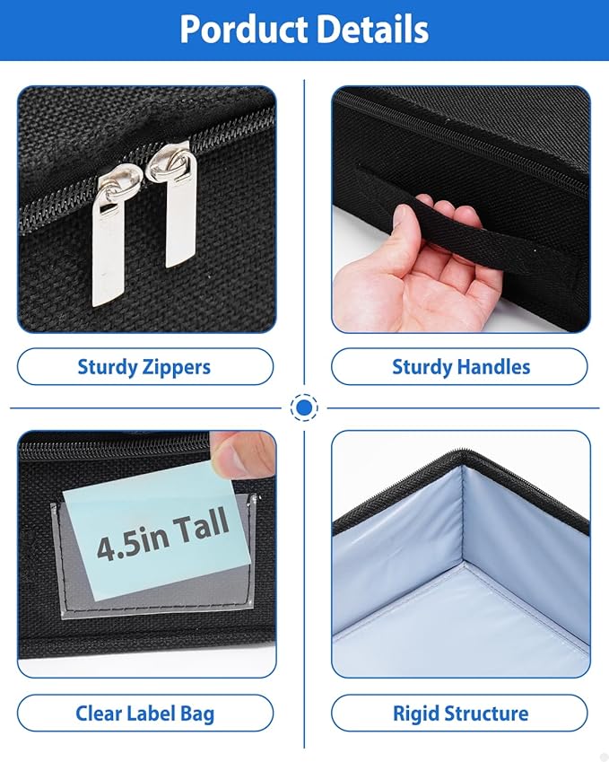 4.5-Inch Tall Under Bed Storage Container, Low Profile Underbed Storage Bin, Thin Clothes Storage Organizer with Rigid Sides & Bottom, Shallow Storage for Under Couch & Dresser Space, 2-pack, Black