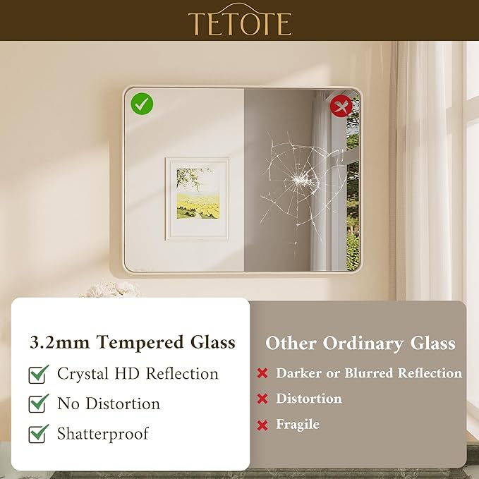 TETOTE Brushed Nickel Mirror 48 x 24 Inch for Bathroom Over Sink Metal Framed Mirror Modern Farmhouse for Living Room Entryway(Horizontal/Vertical)