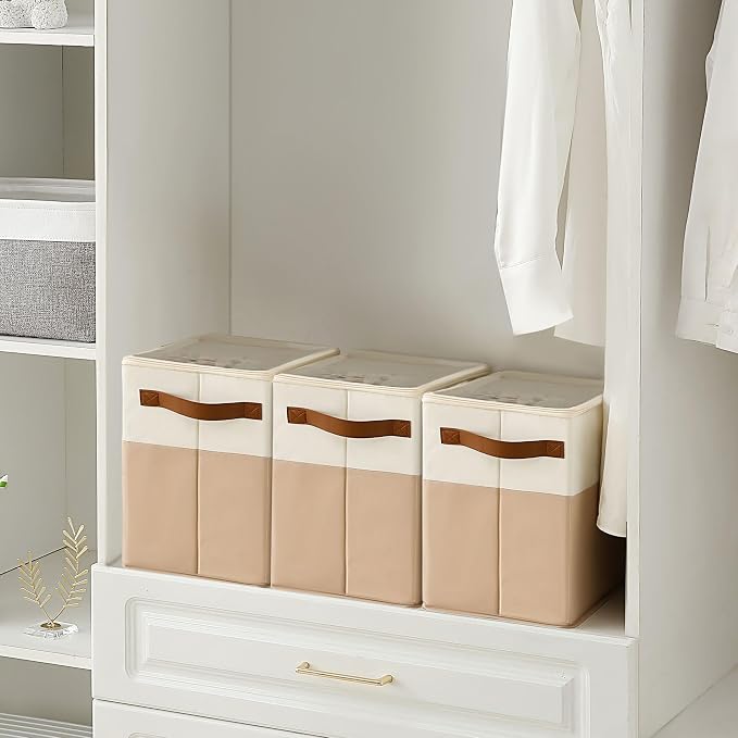 Varhomax Shoe Organizer Box for Closet, Small Fabric Shoe Storage Bin with Adjustable Dividers & Clear Cover, Saving Space Sneakers & Sandals Containers for Entryway, Cubby
