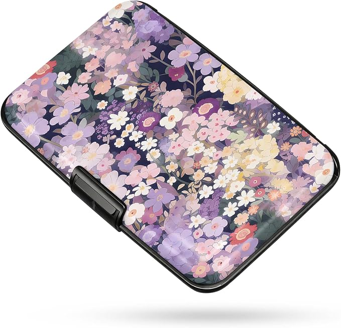Credit Card Holder RFID Aluminum card case Floral 2 mini Wallet Women Men | ABS Business ID Case,Hard Case Large Capacity 6 Slots, Waterproof Durable ，Secure Closure Slim Small Credit Card Protector