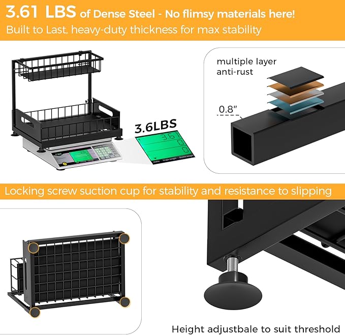 Saydear Under Sink Organizer Storage 2-Tier Premium Metal Pull-Out Kitchen Cabinet Organizer with Sliding Drawer, Height Adjustable, Heavy Duty for Kitchen & Bathroom Organizers 1 Pack Black