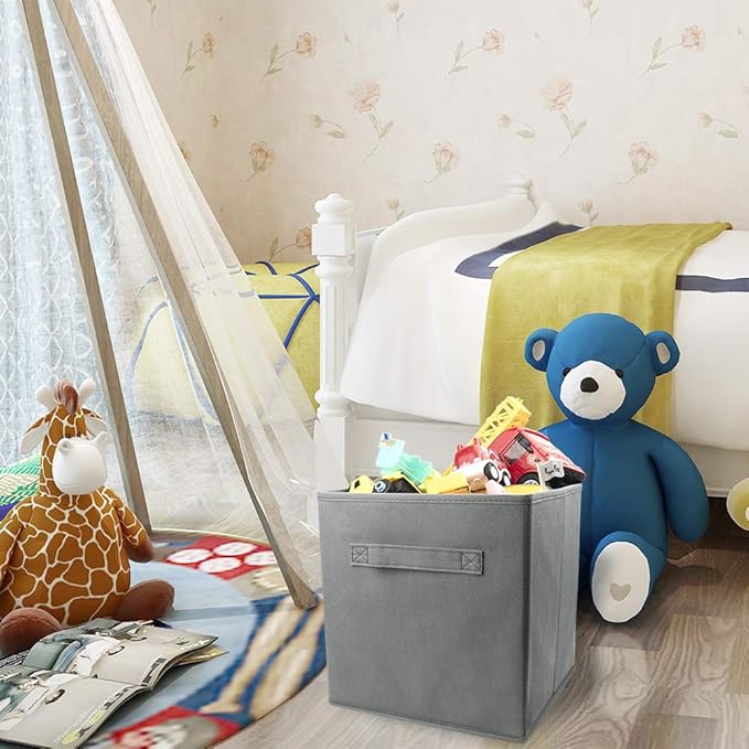 EBIGIC Mini Size 3-Pack Cube Storage Bins 9.0"x7.5"x7.5" Fabirc Foldable Closet Toy Organizer Collapsible Cloth Gray