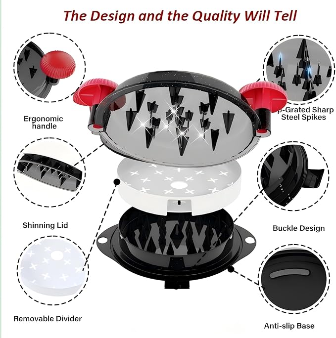 Chicken Shredder Tool Twist Pro - Large Meat Shredder for Chicken Breast, Pulled Pork, Beef with Upgraded Stainless Steel Spikes Wall Mounted Design BPA-Free Kitchen Essentials Gadgets (Red/Black)