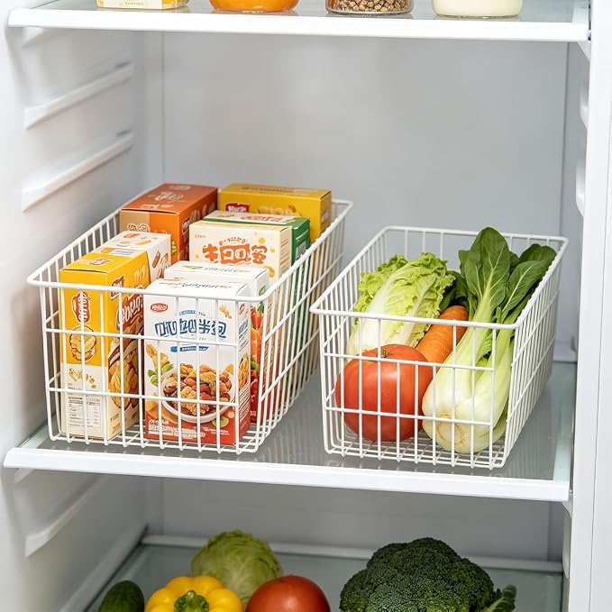 Orgneas Freezer Organizer Bins, Vertical Sides Wire Freezer Baskets for Upright Freezer, Chest Freezer Organizer Deep Freezer Storage Containers for Foods, Snacks, Vegetables, Fruits, Set of 6