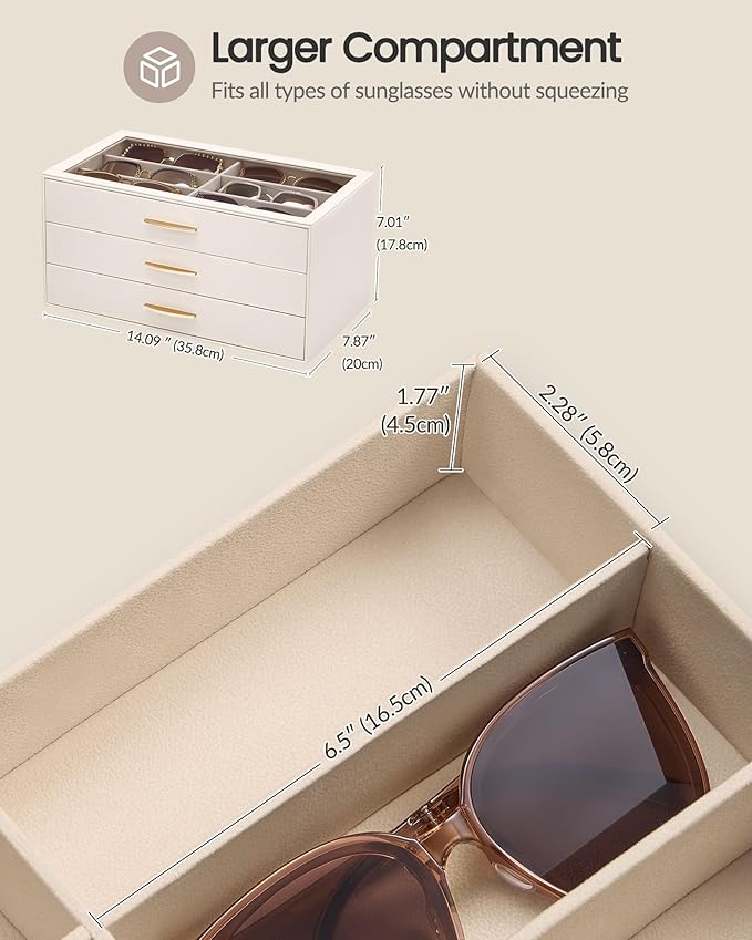 Lolalet Enlarged Sunglasses Organizer for women | Multi Eyewear Storage Box, Eye Glasses Case Display Holder with Clear Lid for Eyeglass Collection