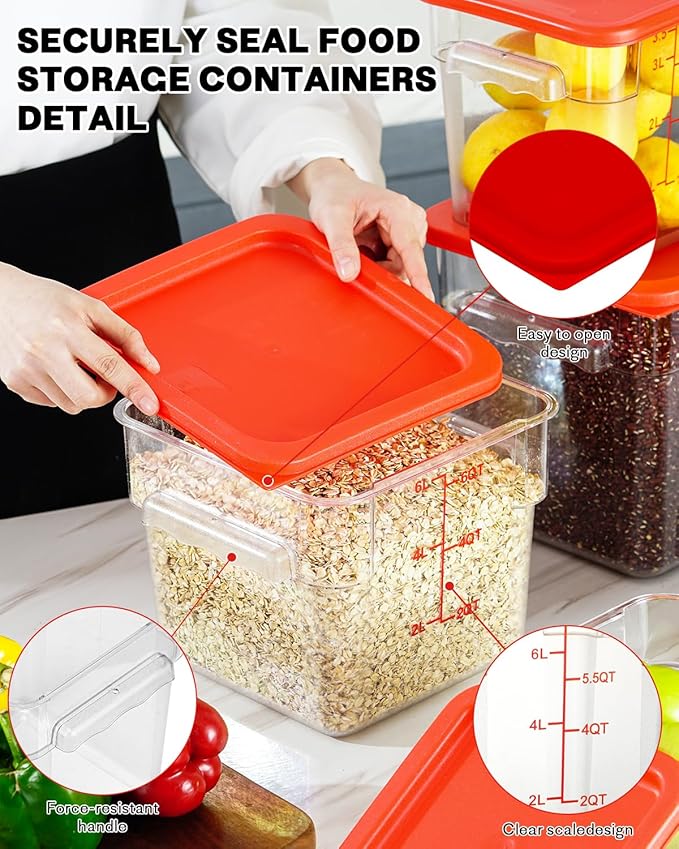 6QT Clear Food Storage Containers: 8 PCS[Food Grade][Hot&Cold Resistant] NSF Food Storage Containers with Lids for Home Restaurant Kitchen Storage Pizza Proof Dough, BPA Free (N5)