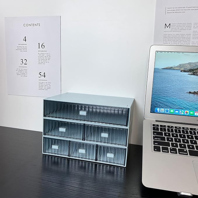 Desk Drawer Organizer, Stackable Office Supplies Desk Organizer, Plastic Plastic Storage Drawer, Desk Grocery Organizer For Stationery/Office Supplies (Blue, 2 Compartment)