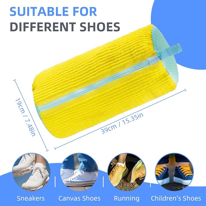 Shoe Washing Bag for Washing Machine,Fluffy Fibers Keep 360° Wrap-around Cleaning for All Types Shoe And Sizes,Laundry Shoe Bag for Washer and Dryer, Reusable Shoe Cleaning Bag for Sneaker
