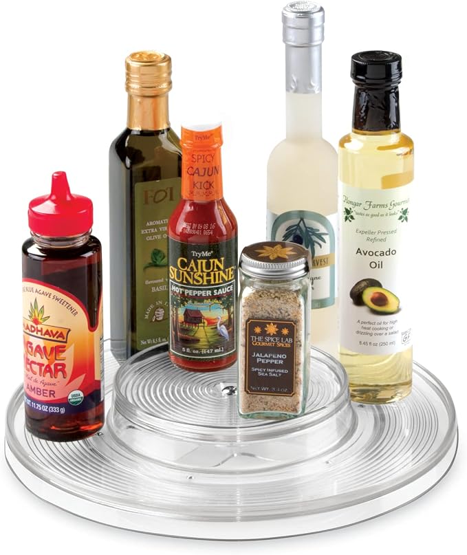 iDesign Linus Lazy Susan Cabinet Turntable - 2-Tier Organizer Tray for Kitchen Pantry or Countertops - 11", Clear