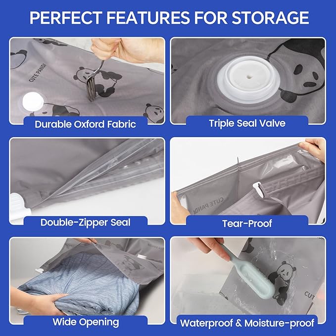 8 Pack Jumbo Vacuum Storage Bags with Pump, Smart App Tracking, 8 Stickers & 1 Marker – Tear-Proof Oxford Fabric, Leak-Proof, Reusable Vacuum Seal Bags for Clothing, Blankets, Bedding, Comforters