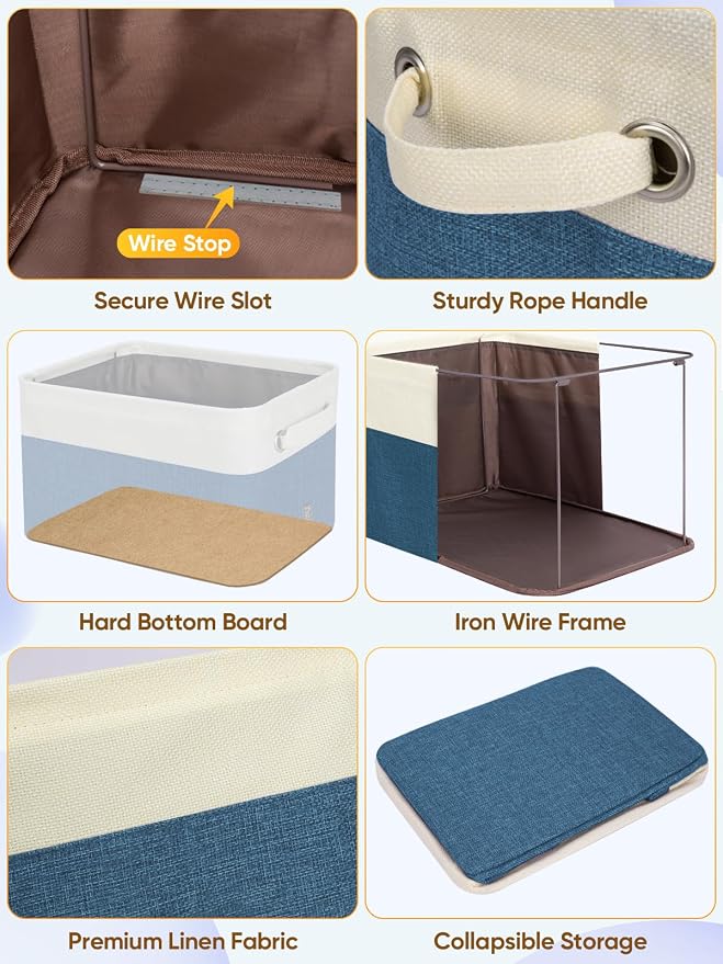 BALEINE 4 Pack Fabric Closet Storage Bins for Shelves, Linen Closet Organizers and Storage, Decorative Baskets for Organizing, Shelf, Clothes, Home, Office (Navy Blue, 14''x10''x8.5'')