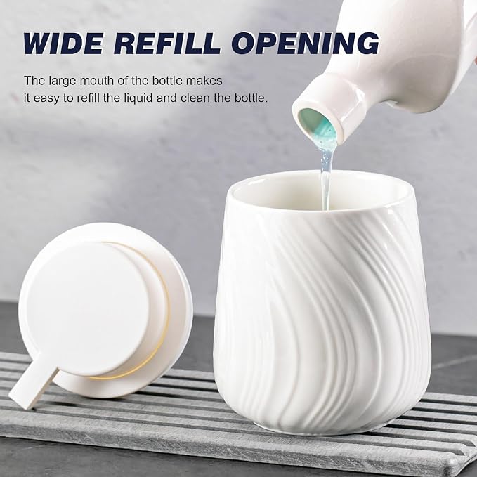 Agyiuns soap Dispenser Ceramic Lotion Dispenser with Easy-to-Press Pump for Bathroom 13.5 oz refillable Liquid Hand soap Dispenser for Hand sanitizers (Liquid-White)