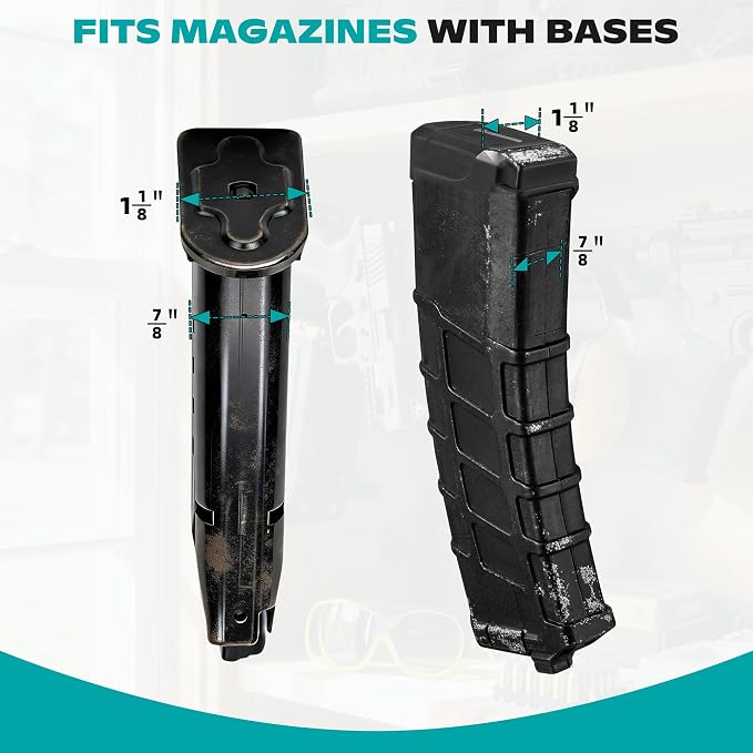 Under Gun Safe Shelf Magazine Holder, Universal Pistol Magazine Holder Fits Double-Stack or Magazines with Base Over 1.3”, 4LBS Load Capacity Pistol Magazine Rack, Gun Magazine Storage for Shelf