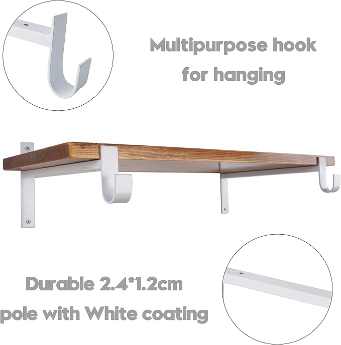 AddGrace Closet Rod Bracket Heavy Duty Shelf Brackets White 12 Inch 4 Pack | Fit for Closet Wardrobe Laundry Room and Kitchen, with Hook, Store Above and Hang Below, Supports 66 lbs, Easy to Install